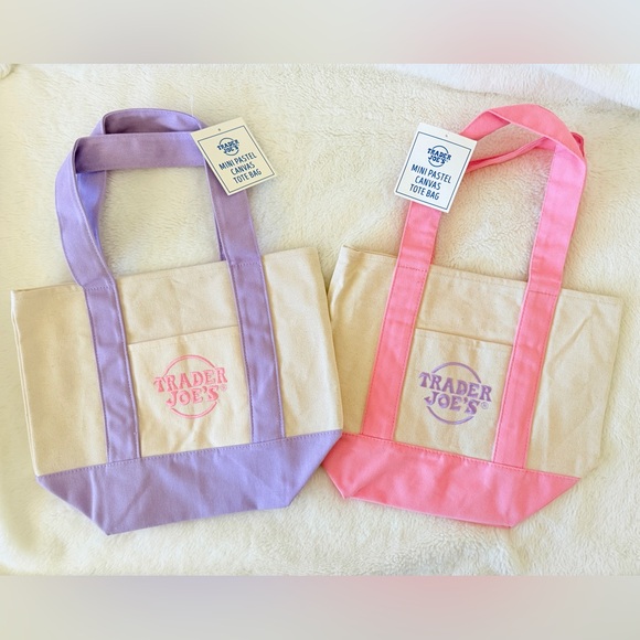 Trader Joe's Handbags - Set of 2 - Trader Joe's Mini Pastel Canvas Tote Bag - Purple Pink - Viral
